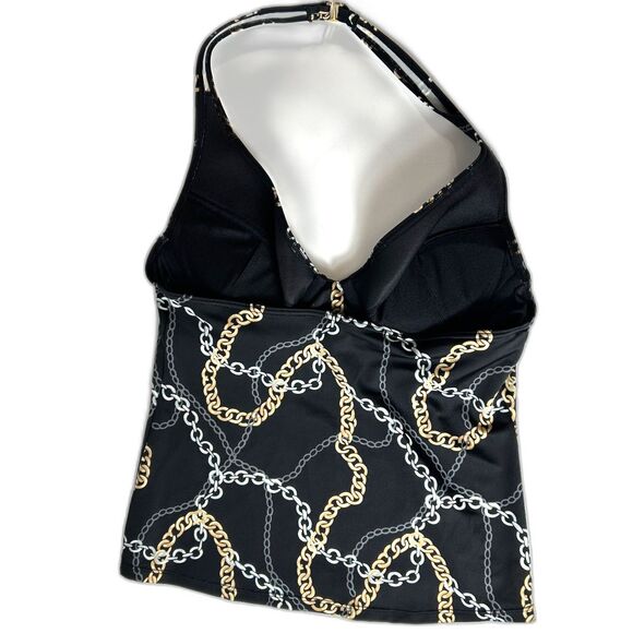 Victoria's Secret Black Silver Gold Chain Print Pushup Halter Tankini Sz 36B - Picture 5 of 12